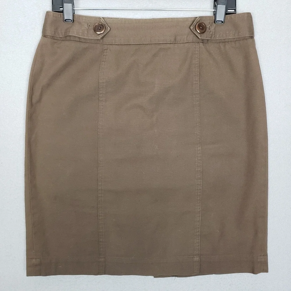 Talbots Brown Stretch Cotton Pencil Skirt Office Professional Career Size 8